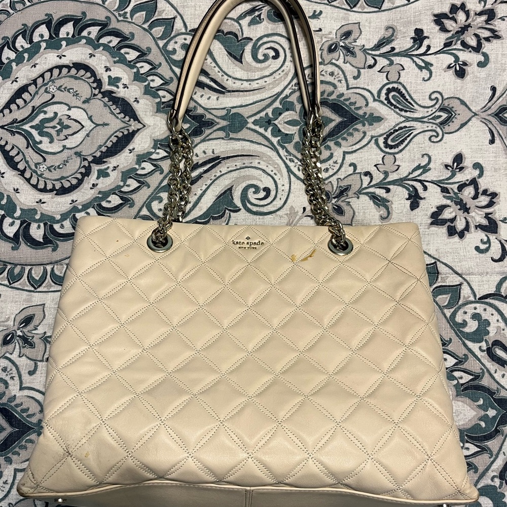 Kate Spade Beige Quilted Tote Bag